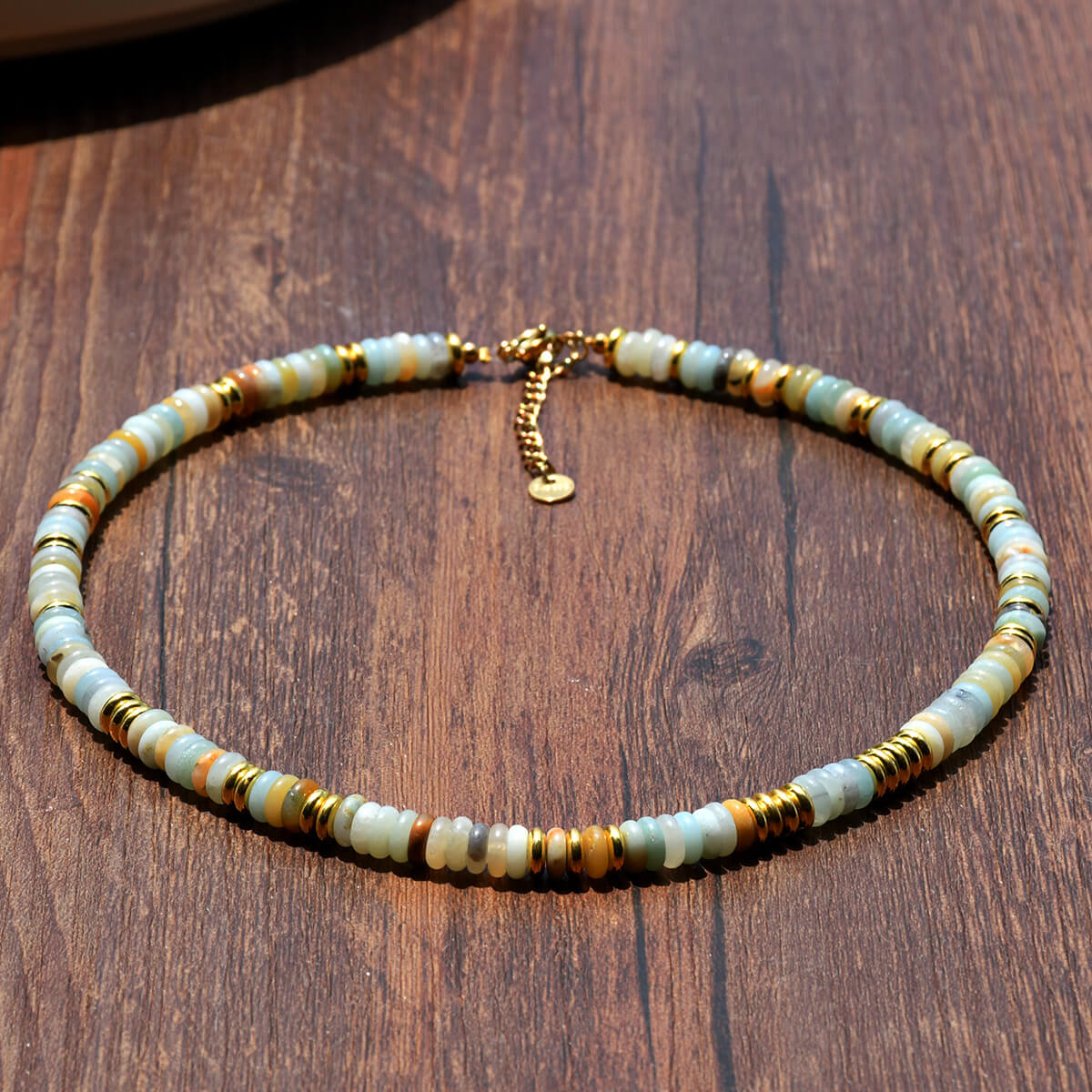 Natural Multicolor Stone Beaded Choker Necklace with 18K Gold-Plated Accents