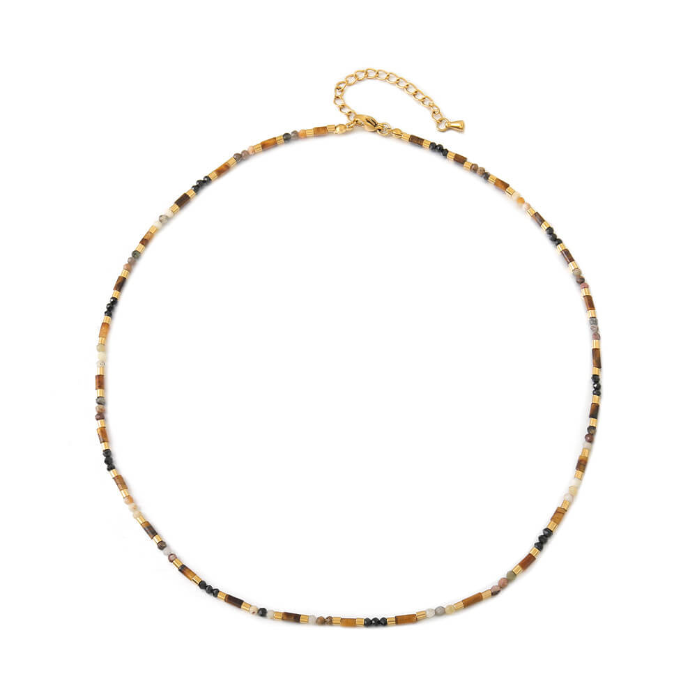 Vintage Tiger's Eye & Black Tourmaline Handmade Beaded Choker Necklace