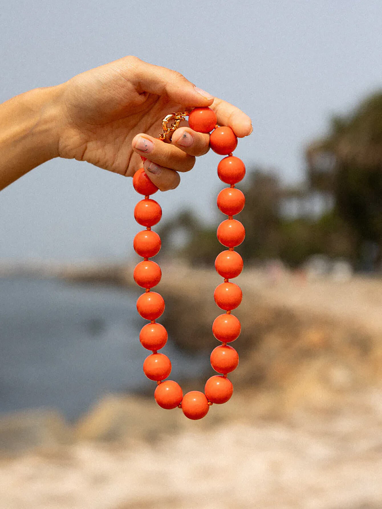 Chic Orange Acrylic Bead Choker Necklace - Minimalist Summer Style