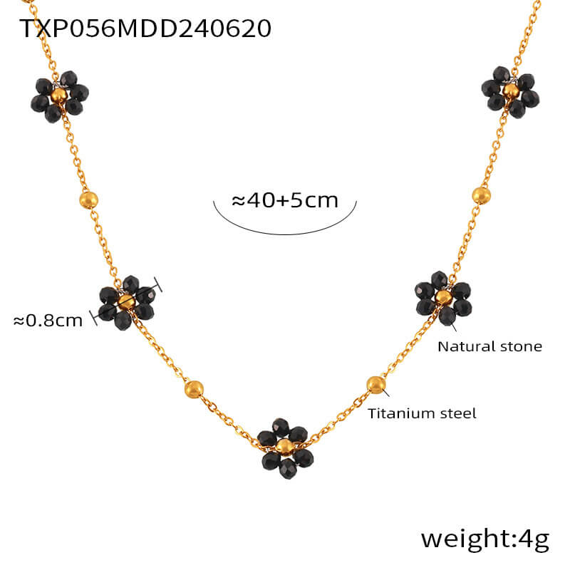 Natural Stone Daisy Beaded Choker Necklace