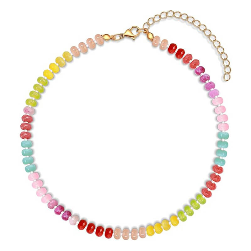 Natural Stone Rainbow Beaded Necklace