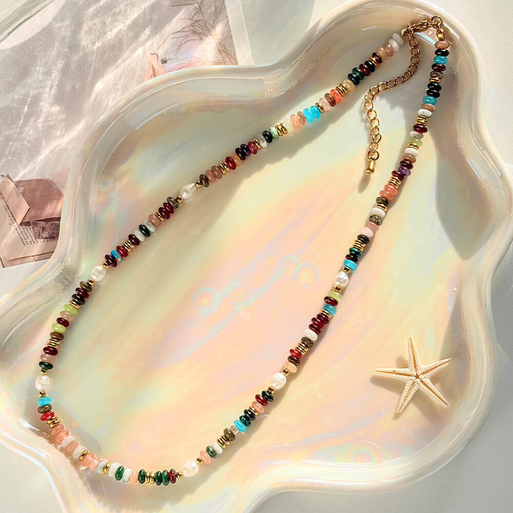 Colorful Natural Stone Beaded Choker Necklace