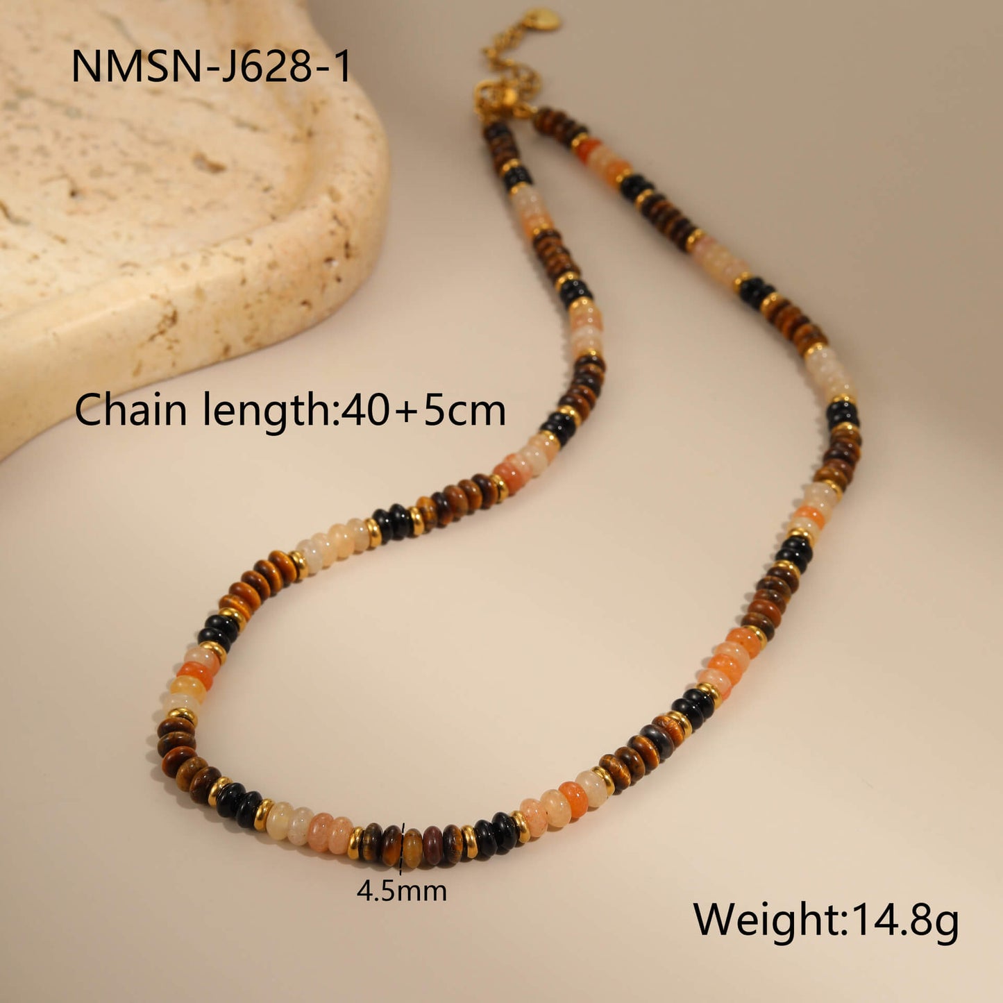 Warm Earth Tone Natural Stone Beaded Choker Necklace