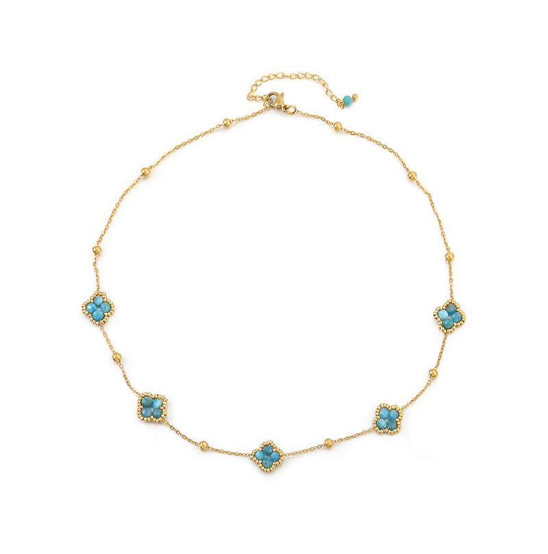 Handcrafted Natural Stone Clover Choker Necklace
