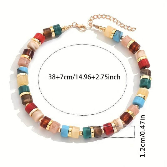 Colorful Bohemian Geometric Resin Beaded Choker Necklace