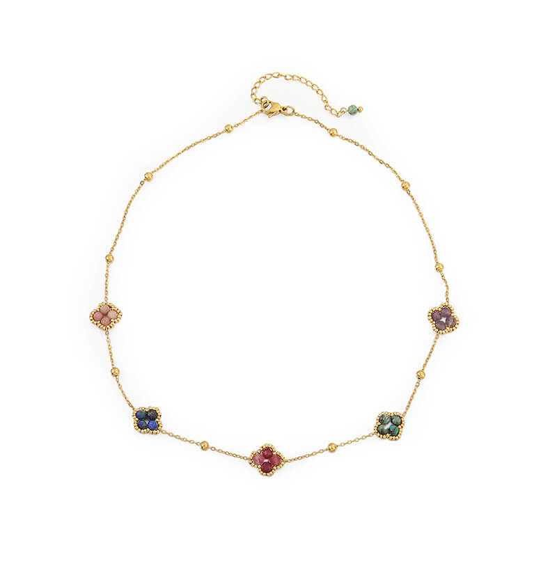 Handcrafted Multi-Color Natural Stone Beaded Choker Necklace