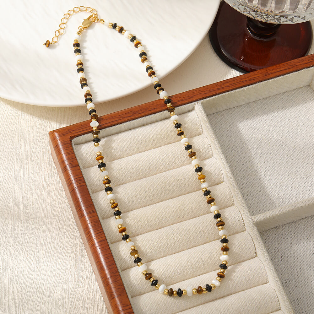 Natural Tiger's Eye Beaded Choker Necklace