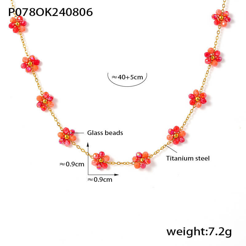 Red Glass Bead Daisy Choker Necklace