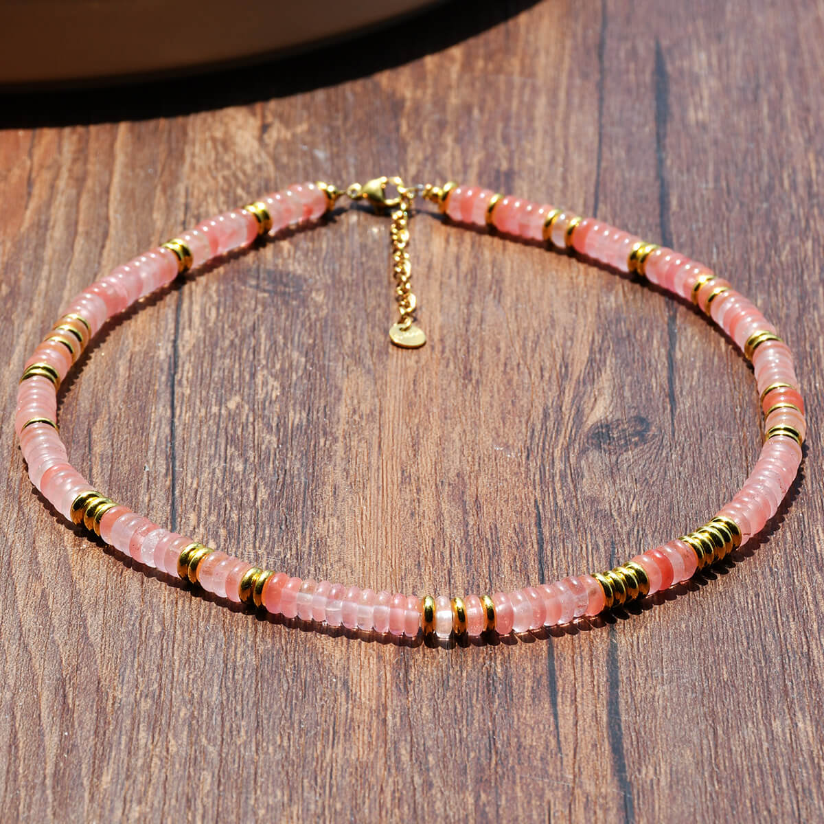 Natural Strawberry Quartz Beaded Choker Necklace