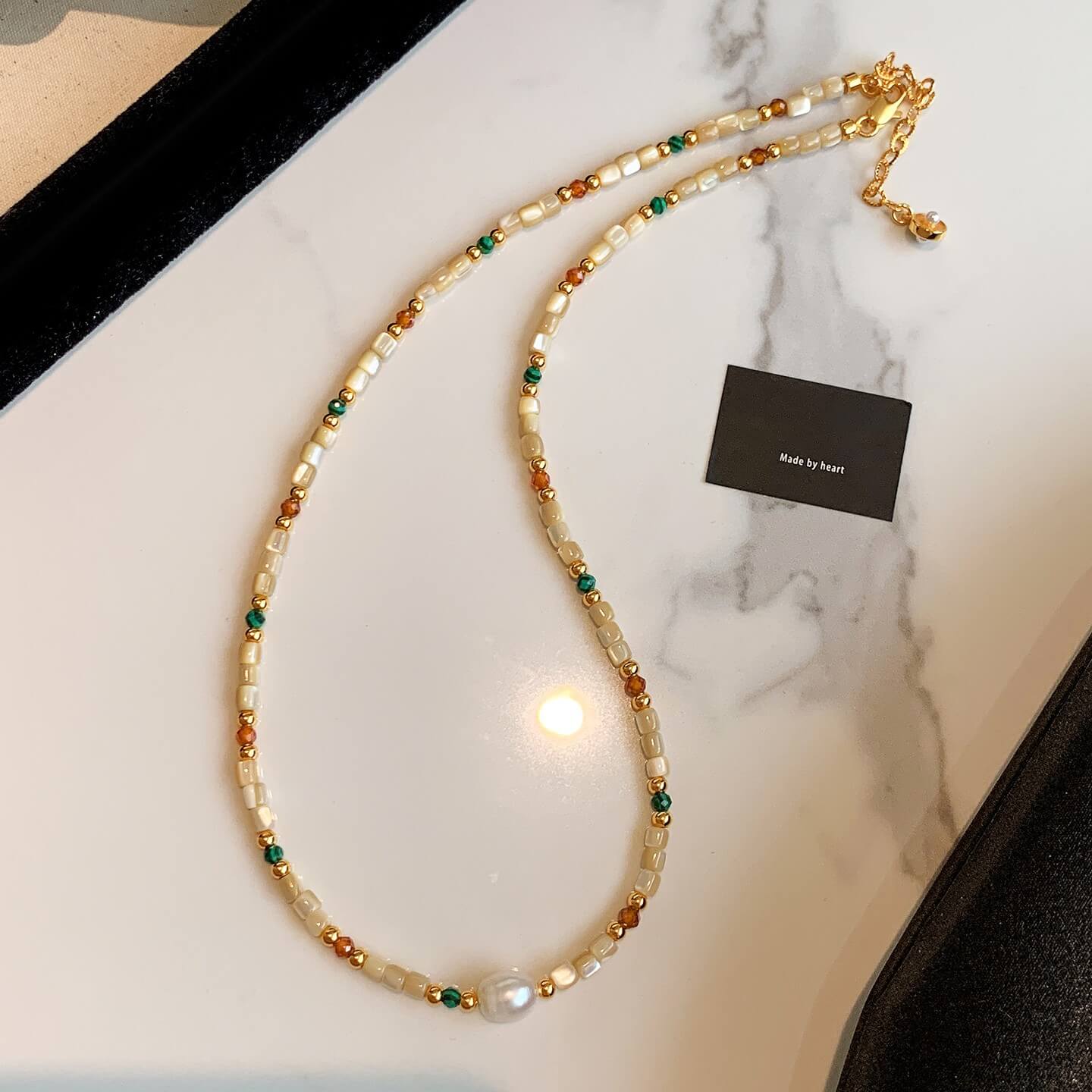 Mother of Pearl & Mixed Stone Choker with Unique Baroque Pearl Focal