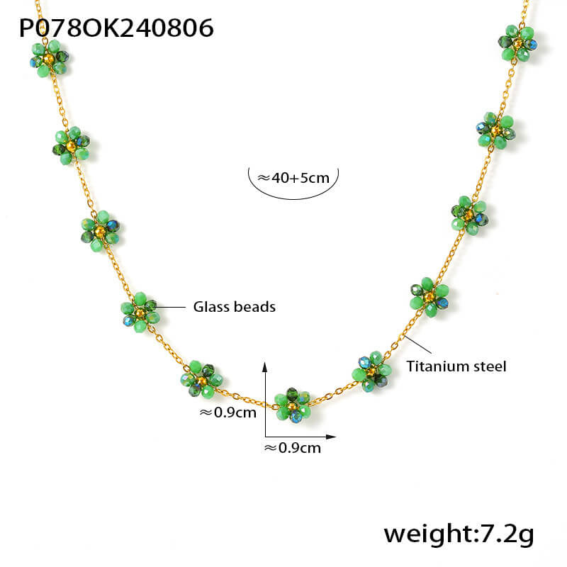 Green Glass Bead Daisy Choker Necklace