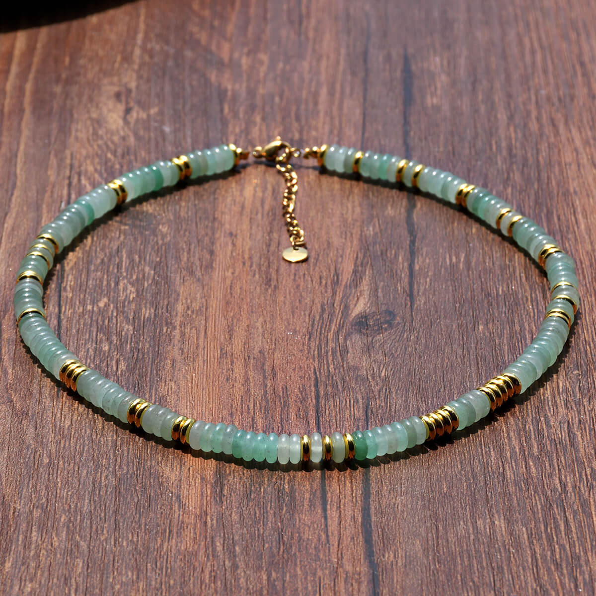Natural Beaded Choker Necklace with 18K Gold-Plated Accents