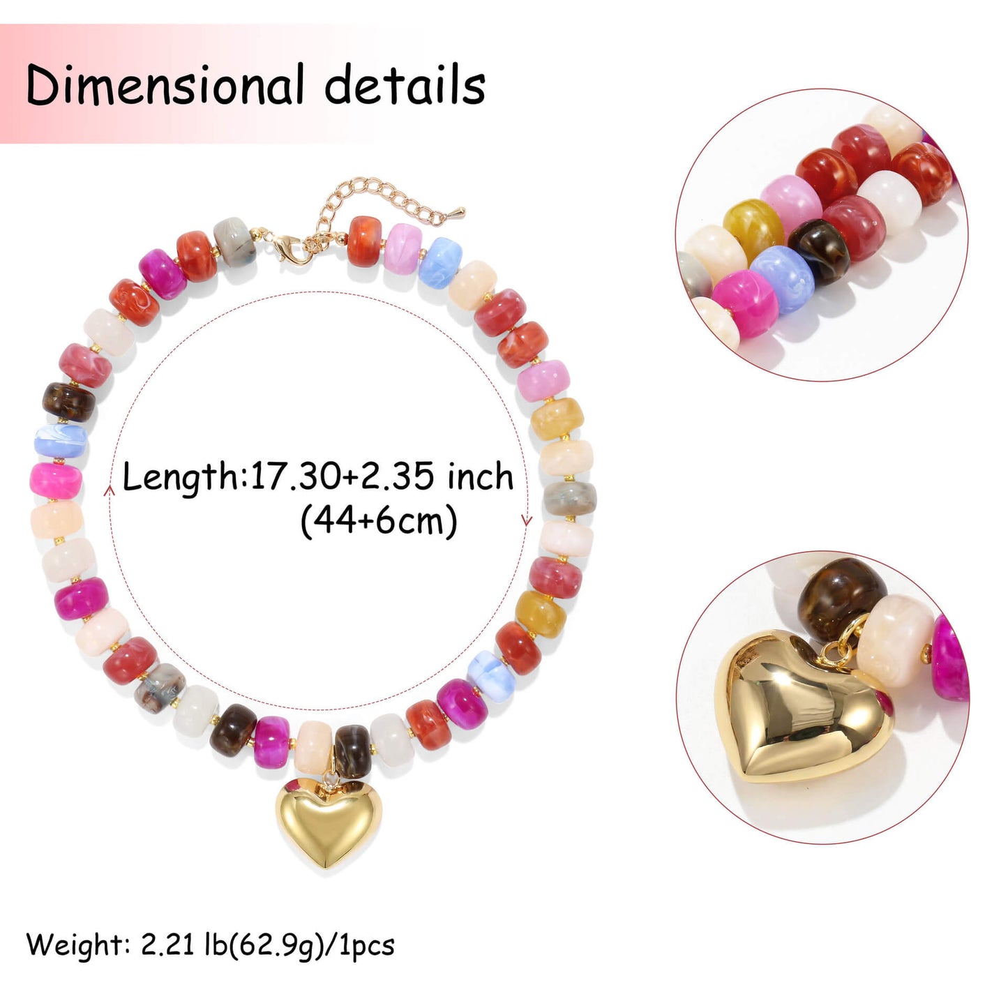 Funky Chunky Colorful Acrylic Beaded Heart Statement Necklace