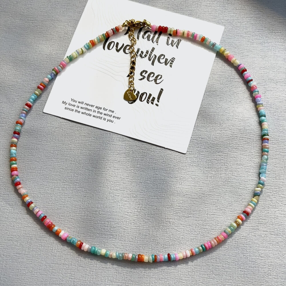 Natural Stone Rainbow Beaded Choker Necklace