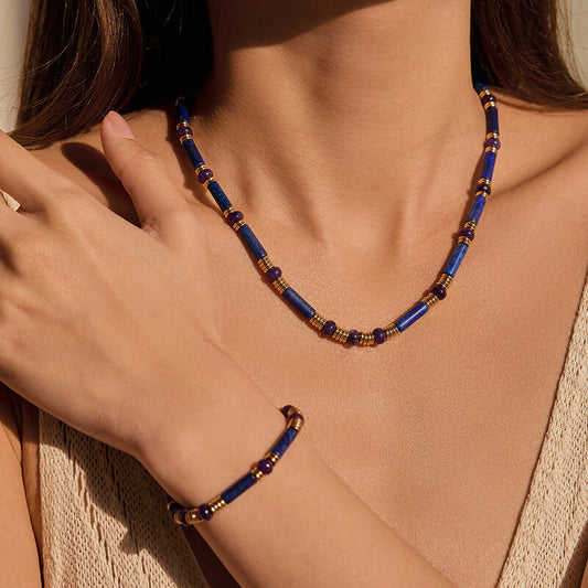 Natural Stone Handcrafted Lapis Lazuli Beaded Choker Necklace