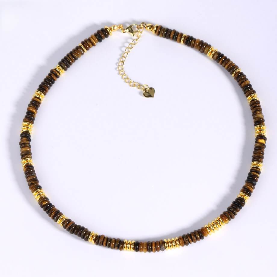 Handcrafted Natural Tiger Eye Stone Beaded Choker Necklace