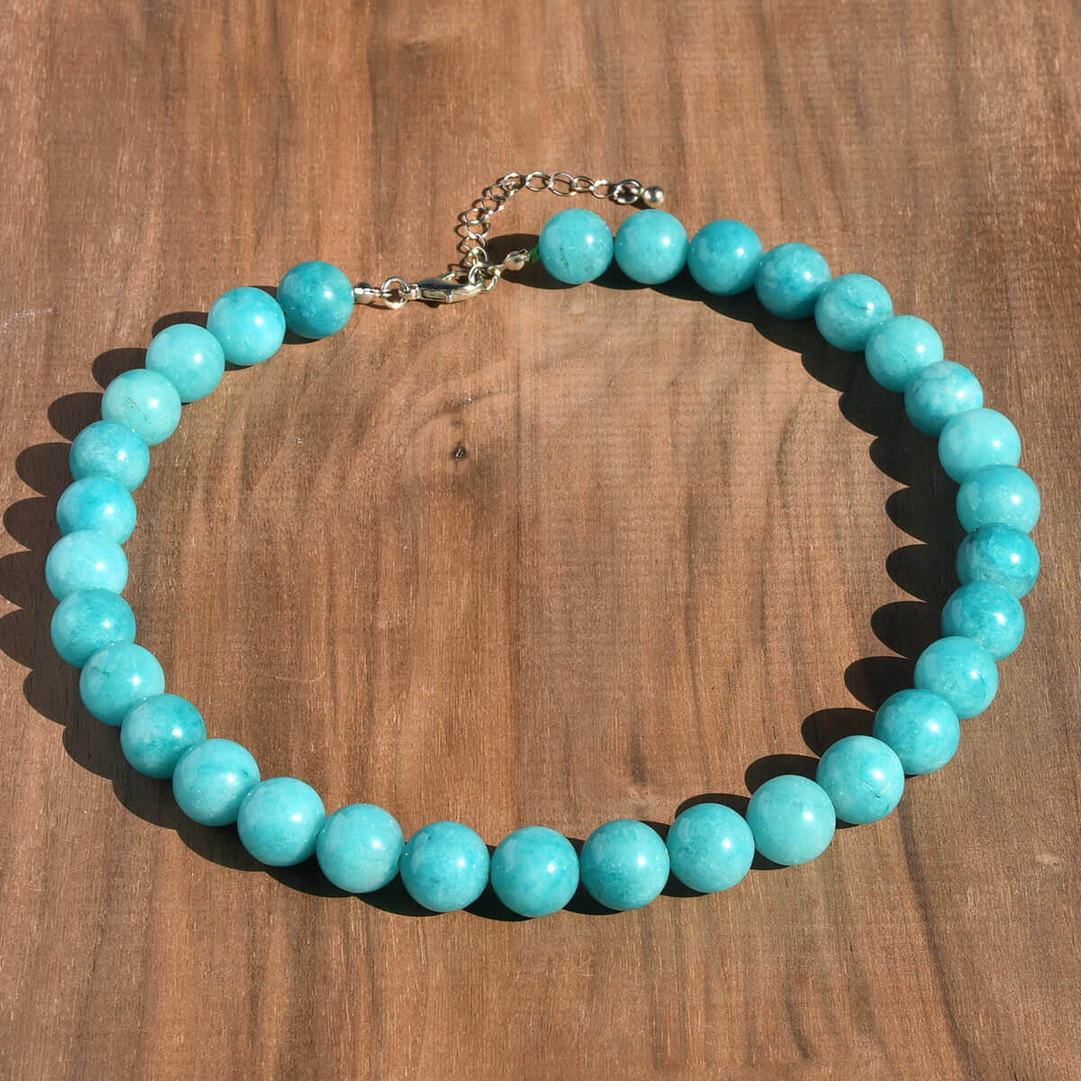 Vibrant Aqua Blue Round Natural Stone Beaded Choker Necklace