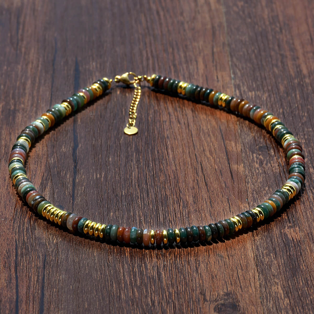 Natural Earth-Tone Jasper Beaded Choker Necklace with 18K Gold-Plated Accents