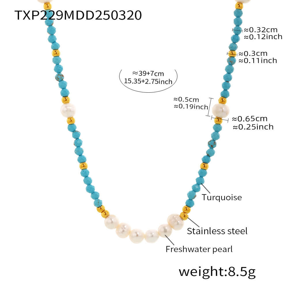 Natural Turquoise Freshwater Pearl Choker Necklace