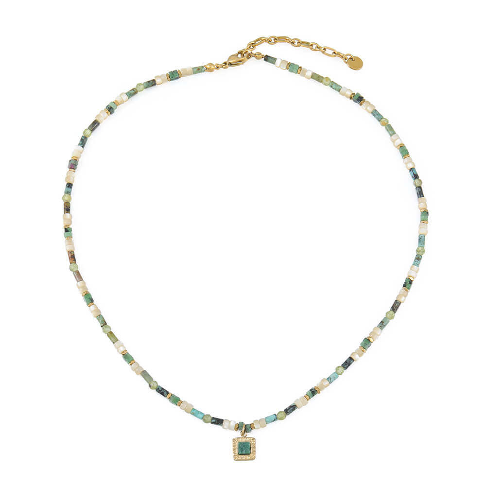 Summer Natural Stone Beaded Choker Necklace - Fresh Green Boho Chic