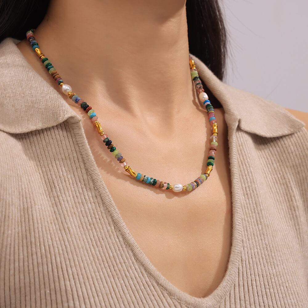 Summer Freshwater Pearl & Natural Stone Beaded Necklace