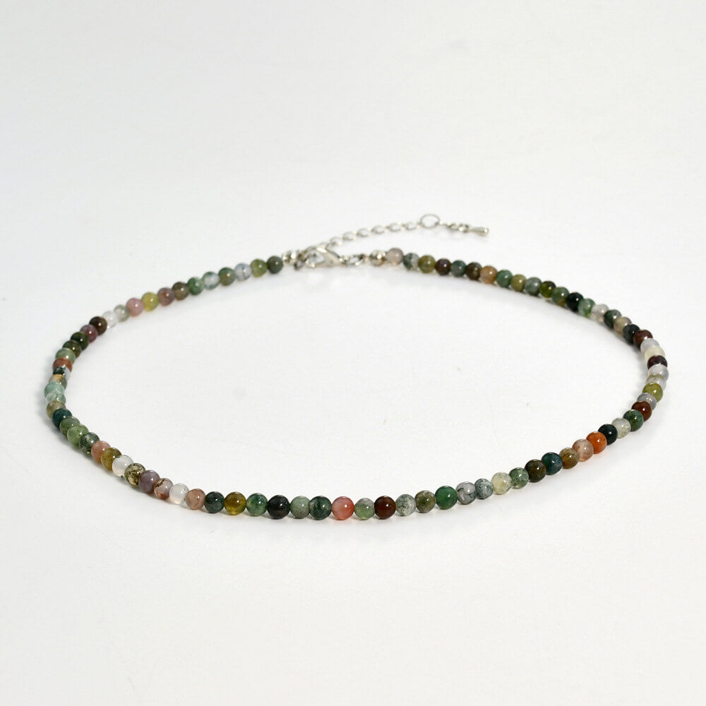 Moss Agate Natural Stone Choker - Delicate Summer Beaded Clavicle Chain - Boho Organic Necklace