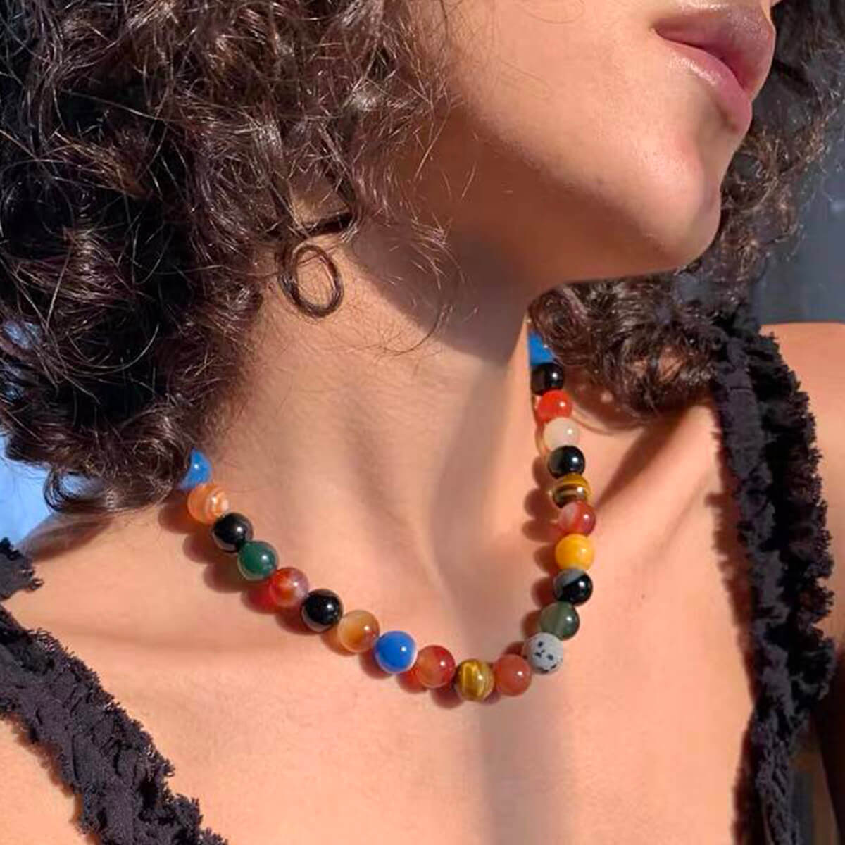 Vibrant Rainbow Agate Beaded Choker - Multi-Color Natural Stone Clavicle Necklace