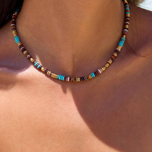 Vintage-Inspired Colorful Natural Stone Choker Necklace