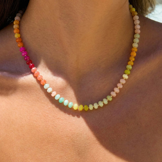 Sweet Sorbet Natural Stone Beaded Choker - Pastel Gradient Summer Necklace