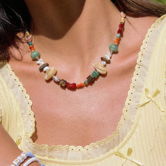 Artisan Mixed Media Colorful Acrylic Statement Choker Necklace