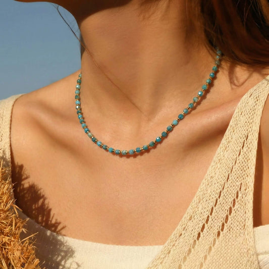 Summer Retro Natural Stone Beaded Choker Necklace - Boho Vintage Charm