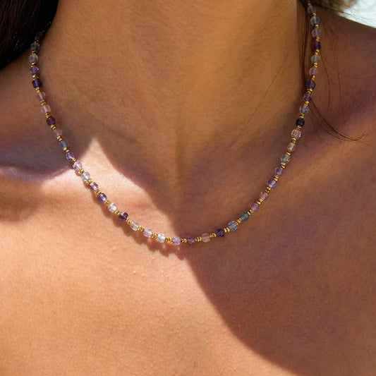 Summer Natural Stone Beaded Choker Necklace - Iridescent Boho Charm