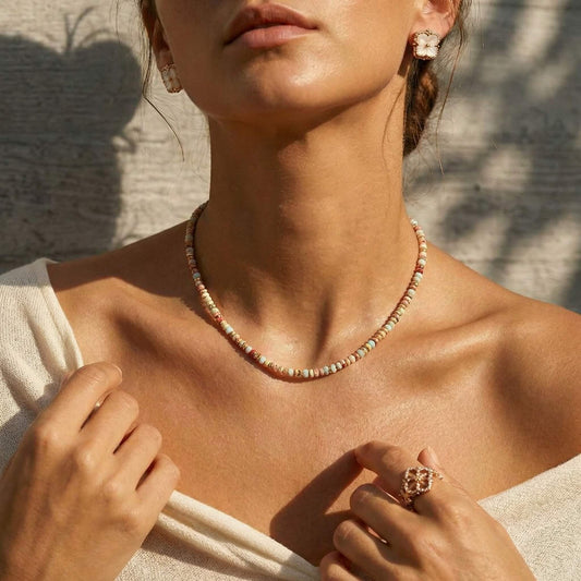 Summer Natural Stone Beaded Choker Necklace - Vibrant Boho Elegance