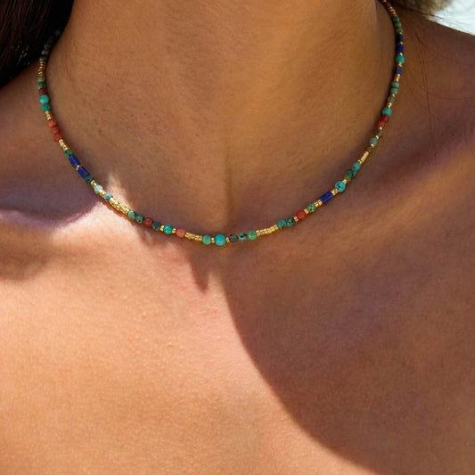 Natural StoneTurquoise Beaded Choker Necklace