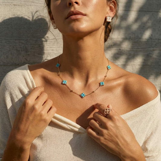 Handcrafted Natural Stone Clover Choker Necklace