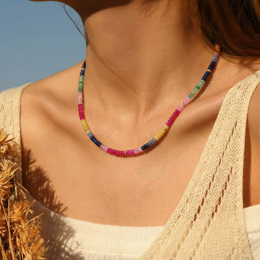 Summer Rainbow Natural Stone Beaded Choker Necklace