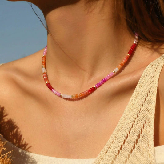 Summer Boho Gradient Natural Stone Choker Necklace