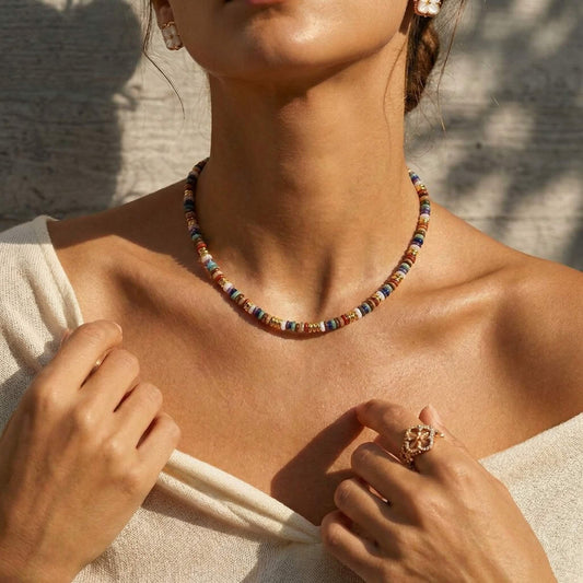 Handcrafted Multicolor Natural Stone Beaded Choker Necklace