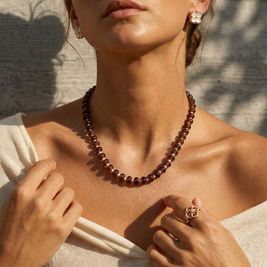 Warm Brown Agate Beaded Choker Necklace