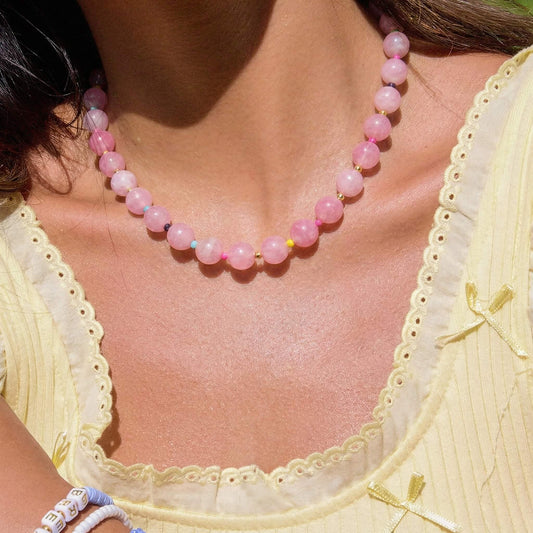 Elegant Pink Natural Stone Beaded Choker Necklace