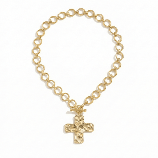 Chunky Gold Cross Statement Necklace