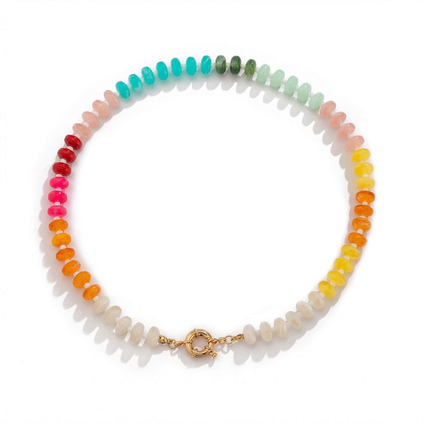 Vibrant Rainbow Acrylic Beaded Summer Necklace, 45cm Beach Choker