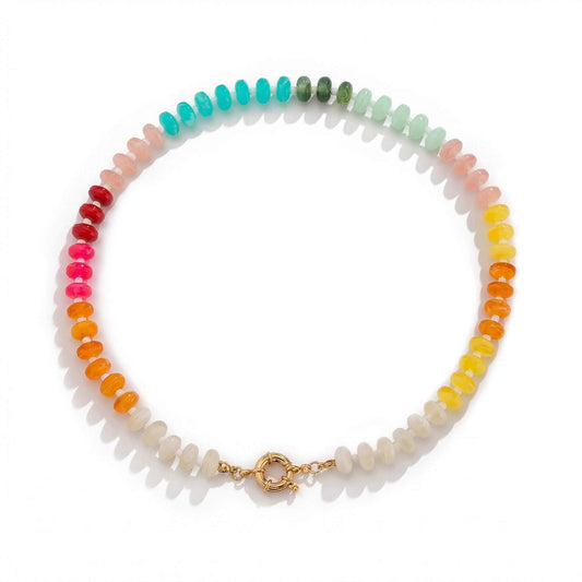 Vibrant Rainbow Acrylic Beaded Summer Necklace, 45cm Beach Choker
