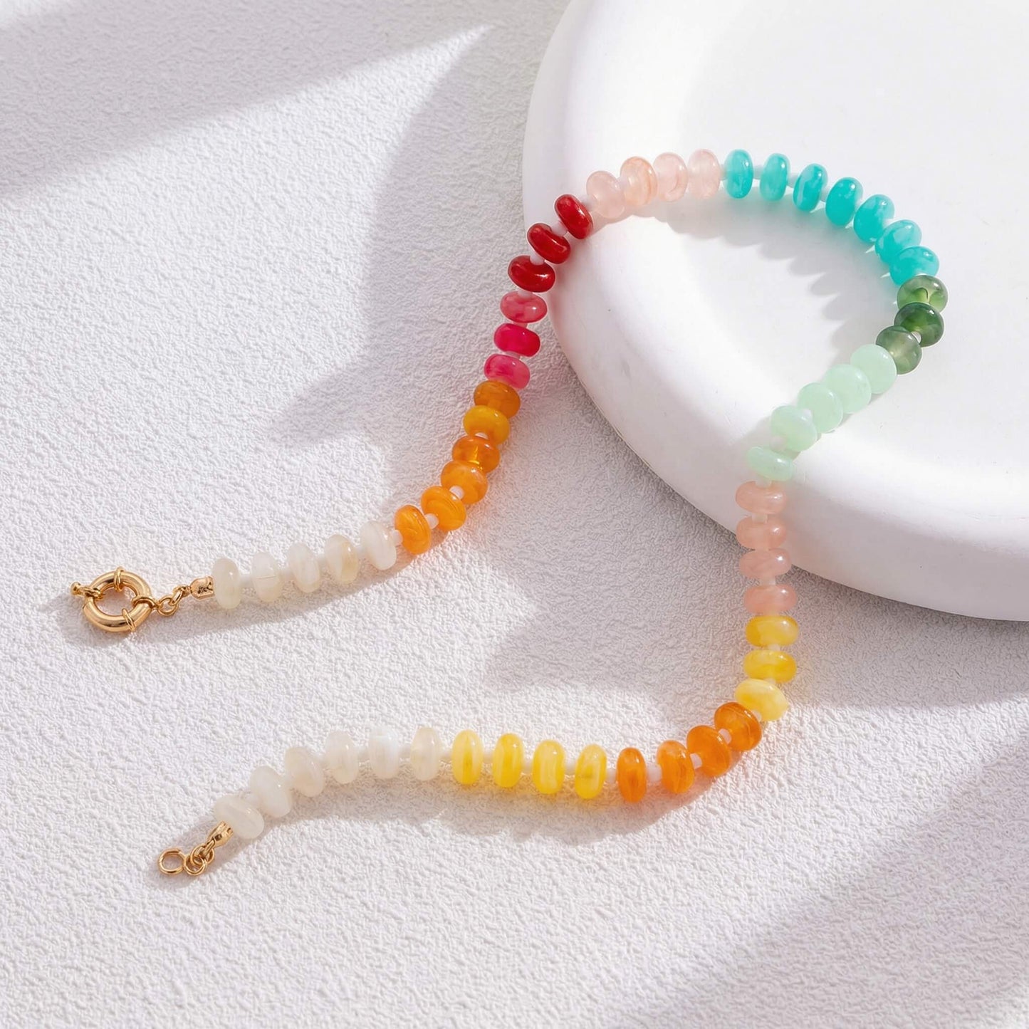 Vibrant Rainbow Acrylic Beaded Summer Necklace, 45cm Beach Choker