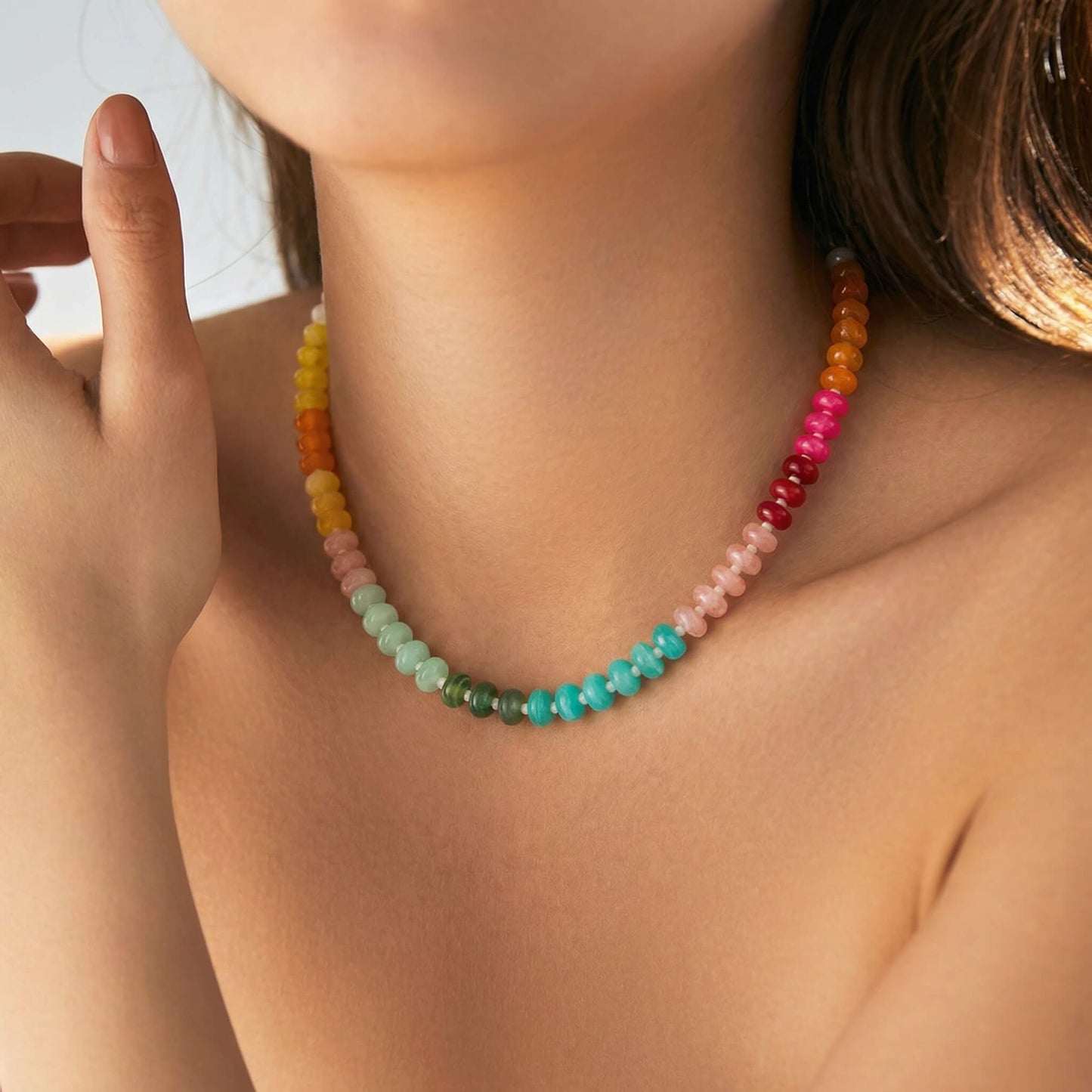 Vibrant Rainbow Acrylic Beaded Summer Necklace, 45cm Beach Choker