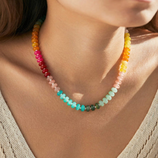 Vibrant Rainbow Acrylic Beaded Summer Necklace, 45cm Beach Choker