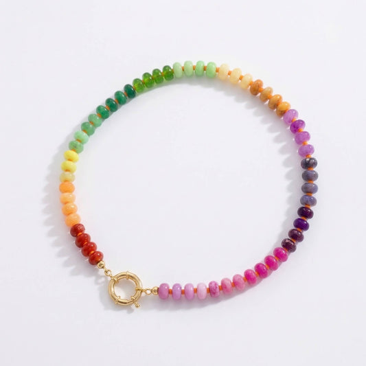 Natural Stone Rainbow Beaded Necklace Stone Choker