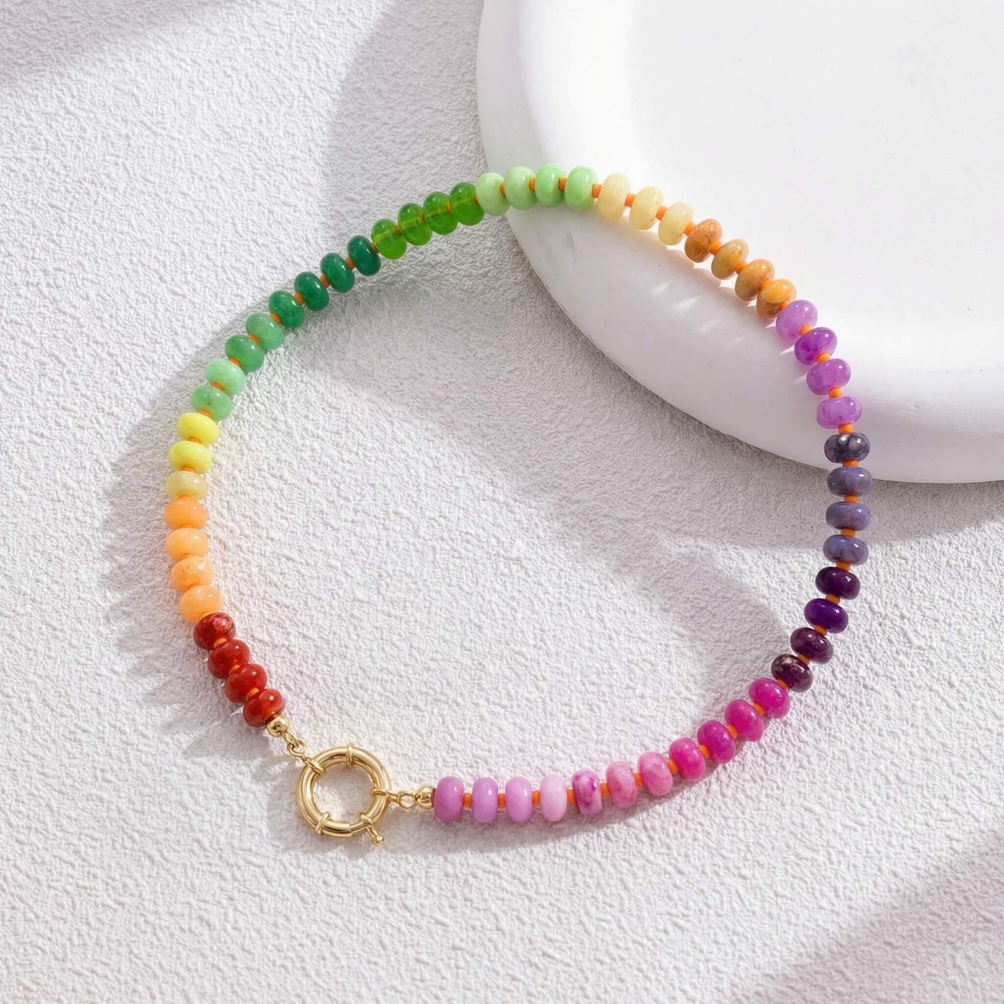 Natural Stone Rainbow Beaded Necklace Stone Choker