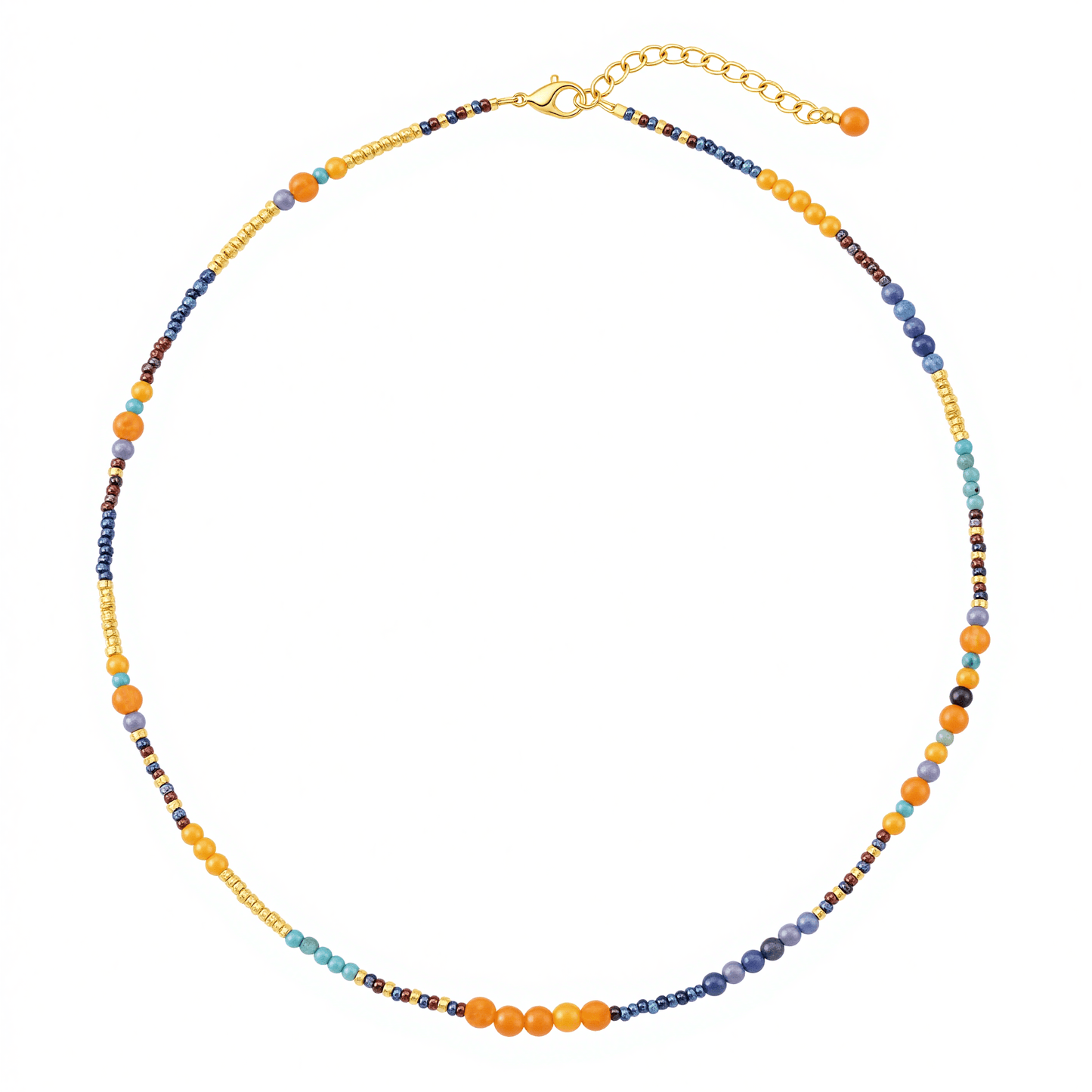 Boho Mixed Gemstone Beaded Choker | 24K Gold Plated | Agate Jade Turquoise
