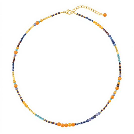 Boho Mixed Gemstone Beaded Choker | 24K Gold Plated | Agate Jade Turquoise